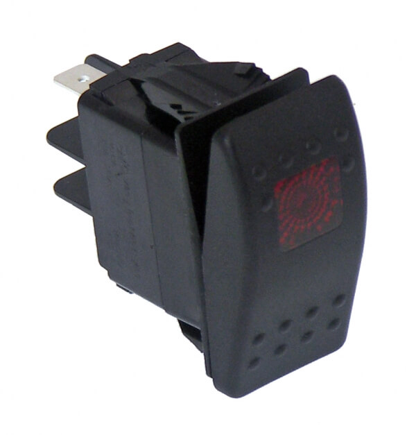 Black Paddle Type Rocker Switch, LED Pilot light, 20 Amps, 12 Volt, On/On 5 Prong