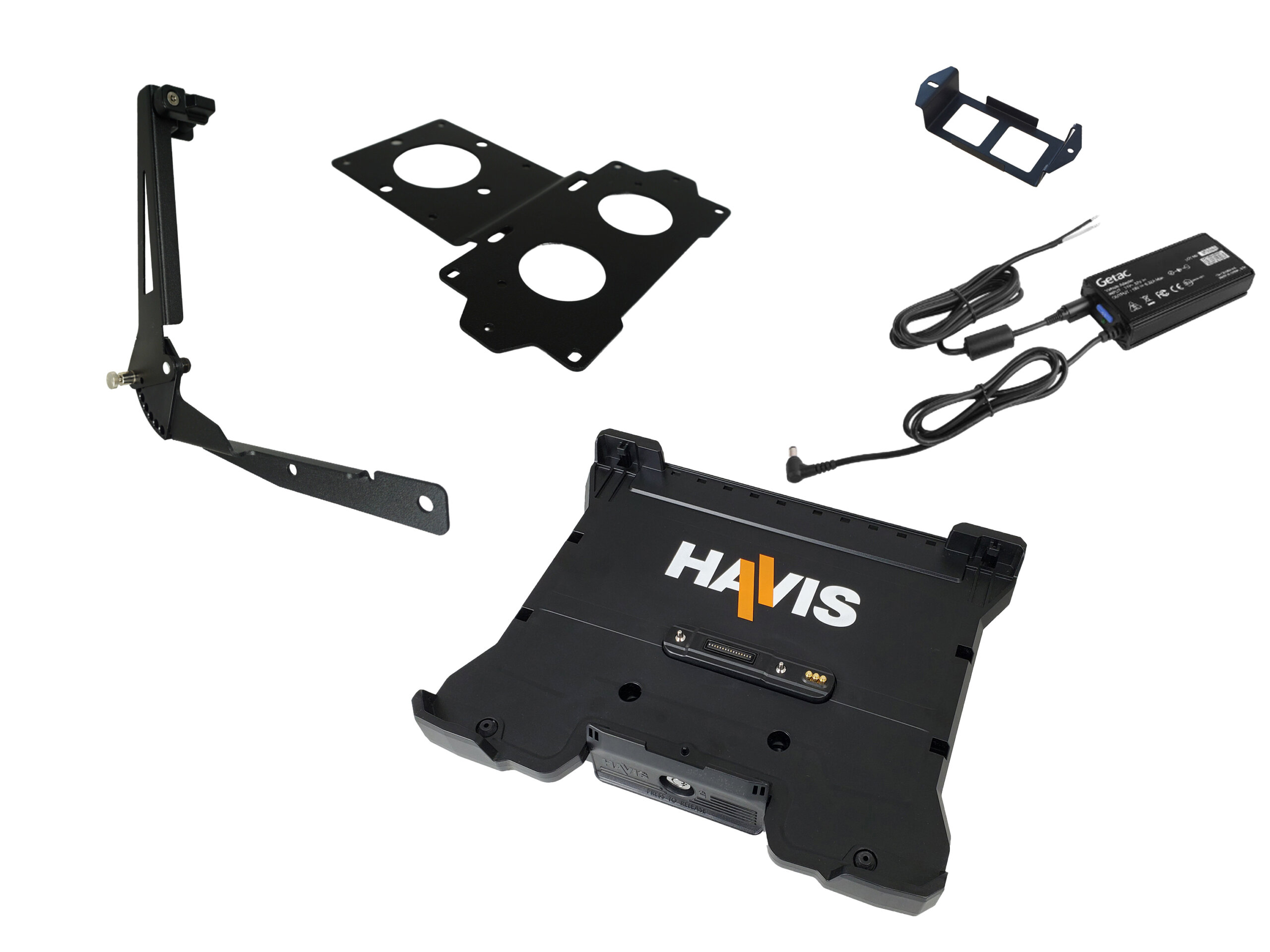 Package – Docking Station For Getac B360 and B360 Pro Laptops With External Power Supply with Bare Wire, Power Supply Mounting Bracket & Screen Support