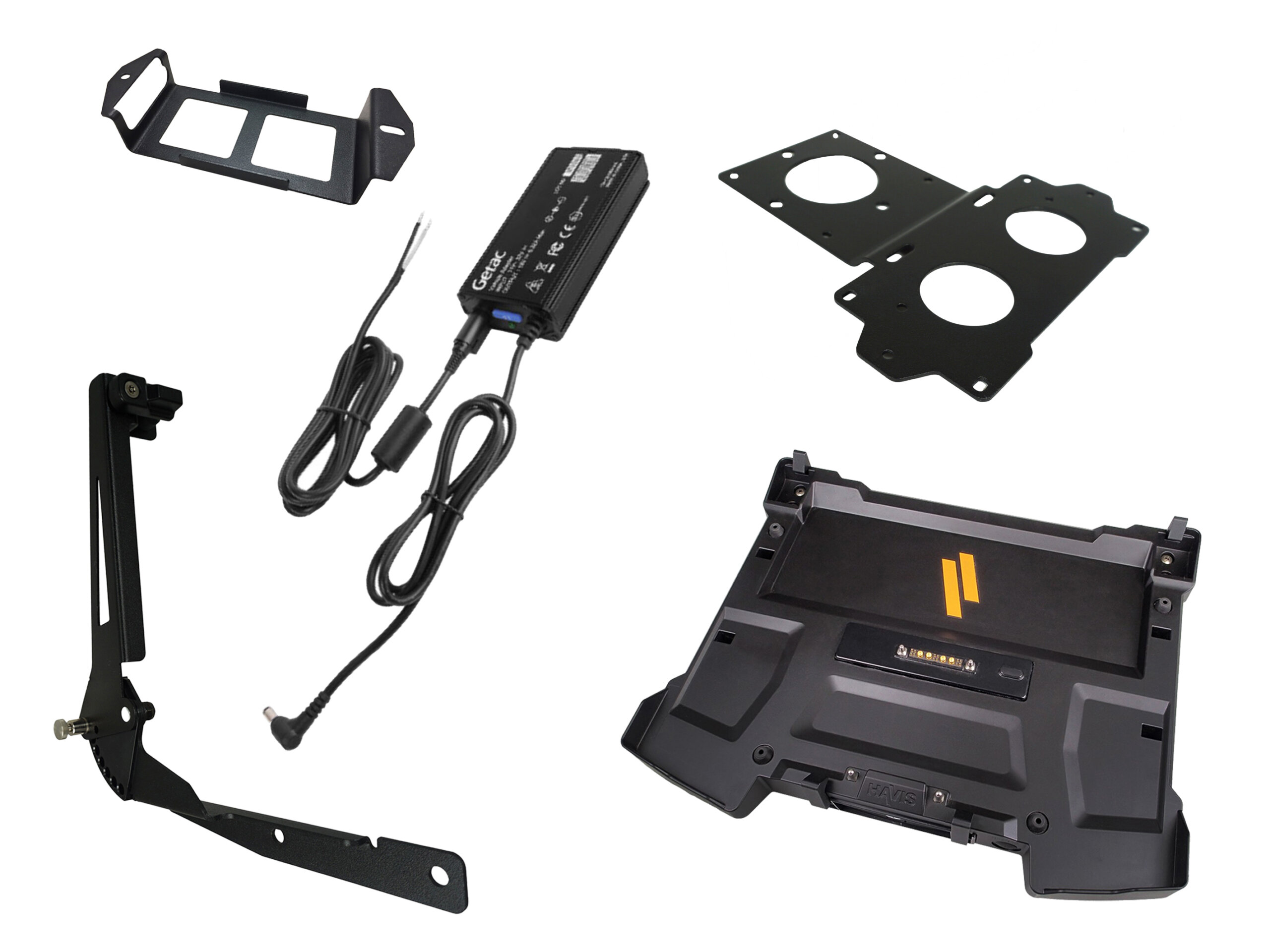 Package – Docking Station For Getac S410 Notebook With External Power Supply with Bare Wire, Power Supply Mounting Bracket & Screen Support