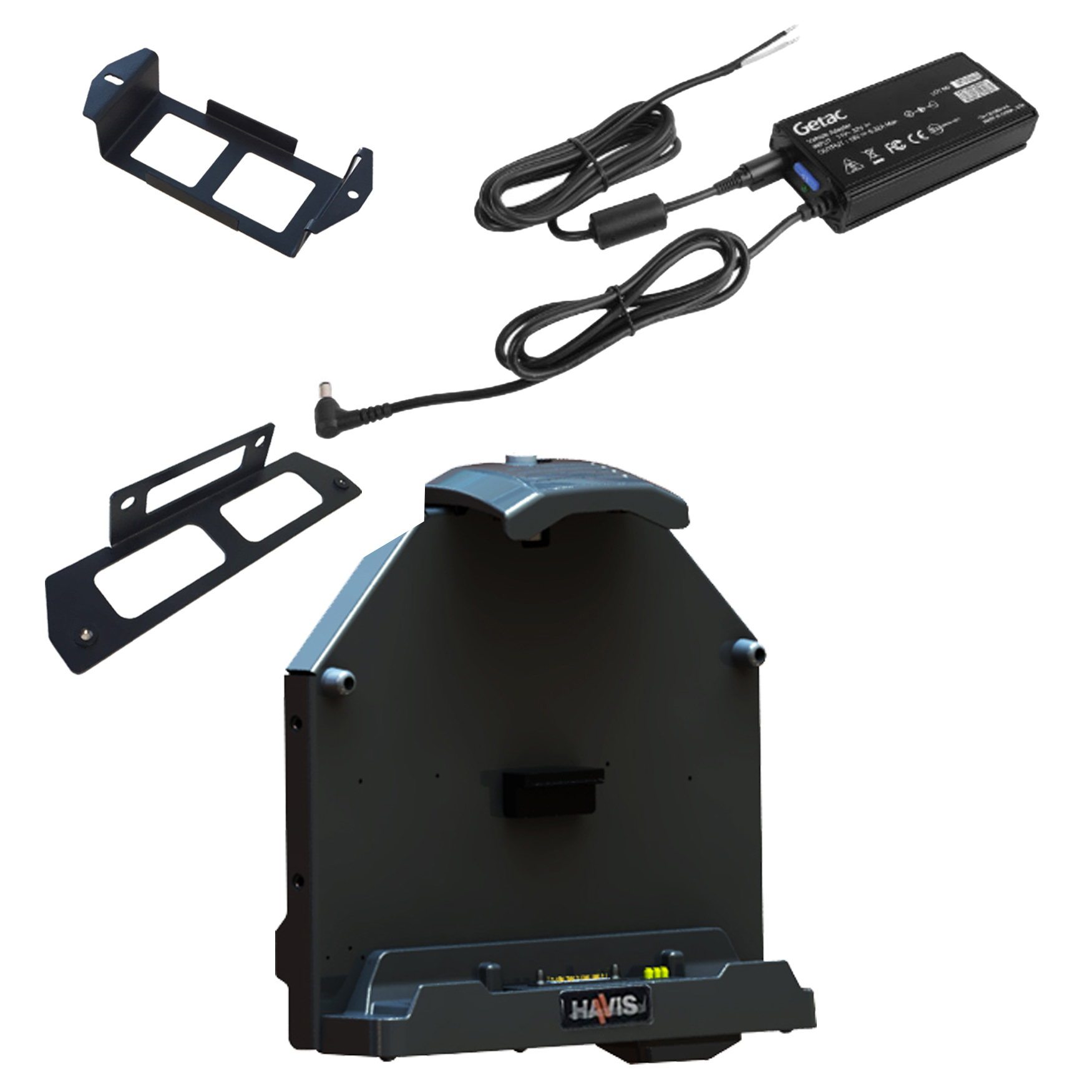 Package – Docking Station For Getac A140 Rugged Tablet With Triple Pass-Thru Antenna Connections, External Power Supply with Bare Wire & Power Supply Mounting Bracket