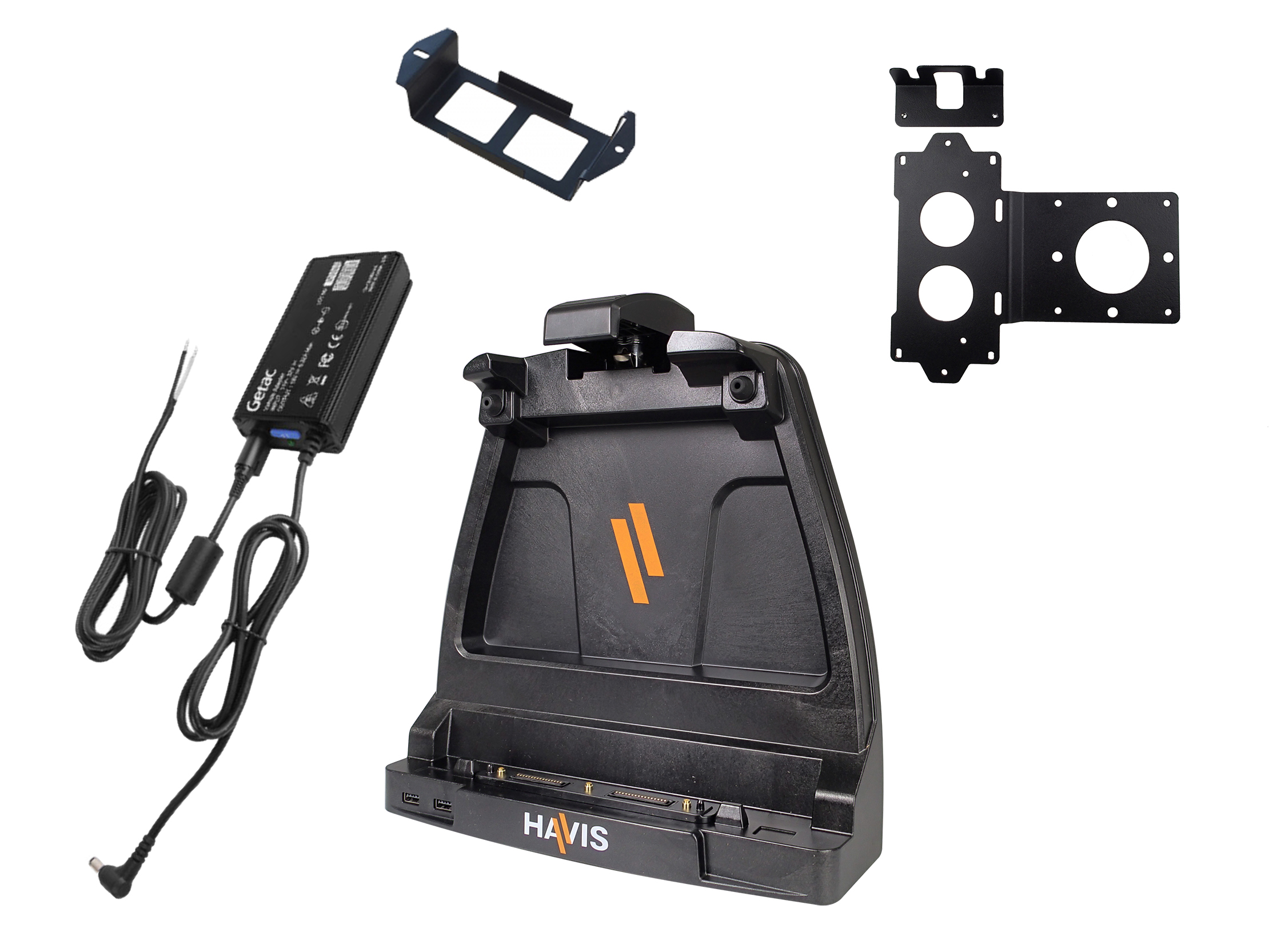Package – Docking Station For Getac K120 Rugged Tablet With Triple Pass-Thru Antenna Connections, External Power Supply with Bare Wire & Power Supply Mounting Bracket